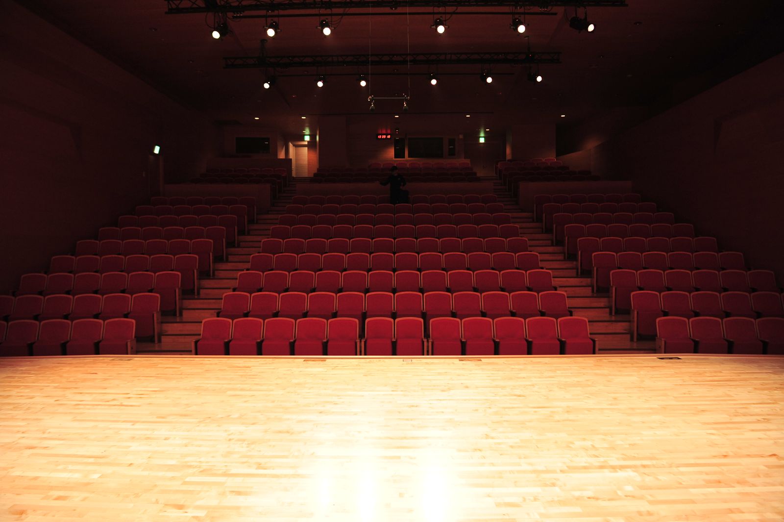 Theatersaal mit Bühne und roten Sitzreihen – Symbolfoto